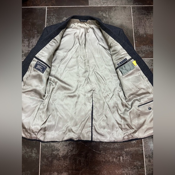 I56 Vintage BURBERRY Navy Blue Glen Plaid Wool Blazer Sport Coat jacket 46R - Picture 2 of 10